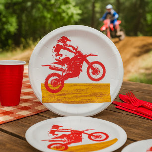Rode Motocross Dirt Bike Rijder Silhouet Papieren Bordje