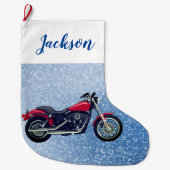 Rode motorfiets en sneeuw grote kerstsok (Voorkant)
