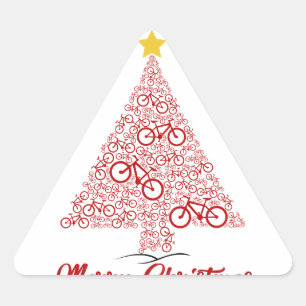 Rode MTB Fiets Kerstboom Vrolijk Kerstfeest Driehoek Sticker