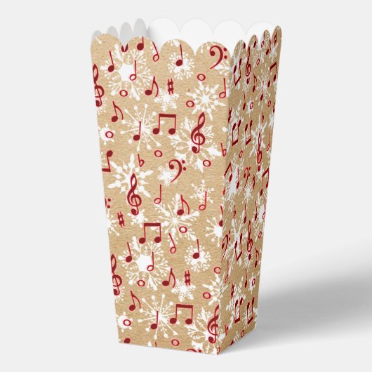 Rode muziek en sneeuw op papieren tas bedankdoosjes (Voorkant)