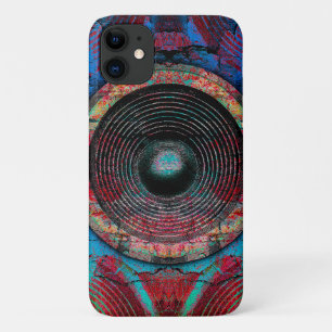 Rode muziekluidsprekers op een gekraakte muur iPhone 11 hoesje