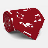 Rode Muzieknoten Patroon Stropdas (Opgerold)