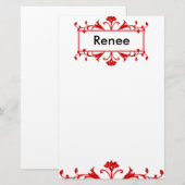 Rode naam of  monogram briefpapier (Voorkant / Achterkant)