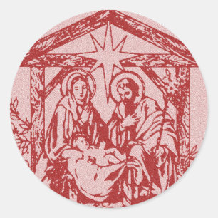 Rode nativiteit ronde sticker