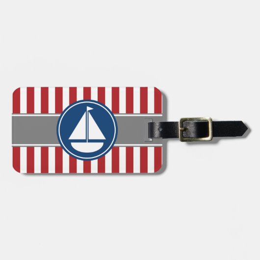 Rode Nautical Sailboat Stripes Bagagelabel (Voorkant horizontaal)