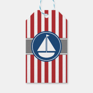 Rode Nautical Sailboat Stripes Cadeaulabel