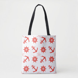 Rode nautische patroon tote bag