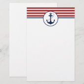 Rode Nautische strepen met anker Briefpapier (Voorkant / Achterkant)