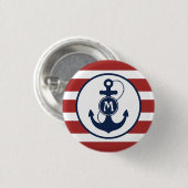 Rode Nautische strips met anker monogram Ronde Button 3,2 Cm (Voorkant /achterkant)