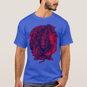 Rode neon die dinosaurus aanvalt t-shirt