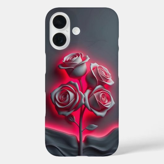 Rode Neon Rozen op zwarte Hoesje-Mate iPhone Case (Achterkant)