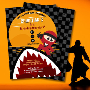 Rode Ninja Haai Tamer Verjaardagsuitnodiging Kaart