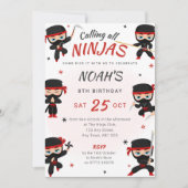 Rode Ninja Verjaardag Uitnodiging - Karate Party (Voorkant)