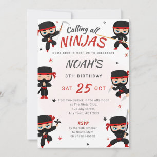 Rode Ninja Verjaardag Uitnodiging - Karate Party