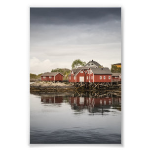 Rode Noorse Cabines Foto Afdruk