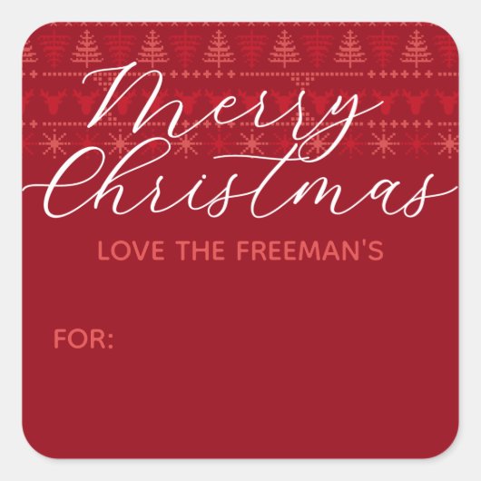 Rode Nordic Merry Christmas Gift Sticker (Voorkant)