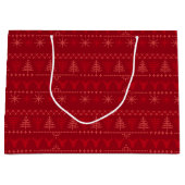 Rode Nordic Pattern Kerstcadeau Tas – Groot Cadeauzakje (Voorkant)