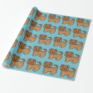 Rode Norfolk Terrier Cartoonhondpatroon op blauw Cadeaupapier