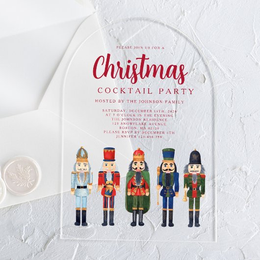 Rode Notenkraker Kerstmis Cocktail Party Acryl Uitnodigingen