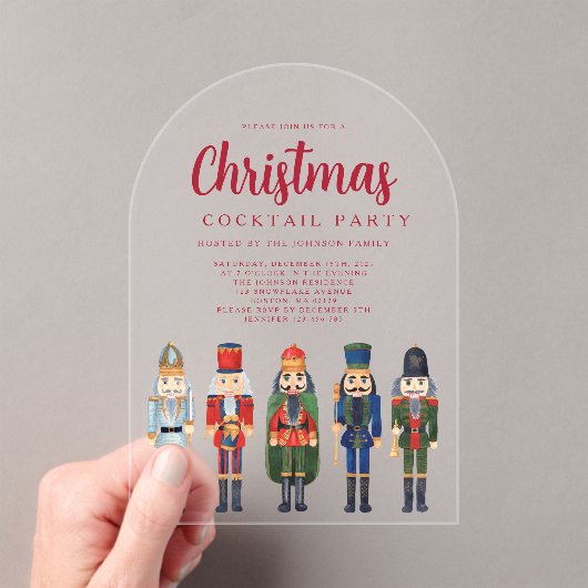 Rode Notenkraker Kerstmis Cocktail Party Acryl Uitnodigingen (Insitu (Draagbaar))