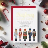 Rode Notenkraker Kerstmis Diner Party Goud Folie Uitnodiging