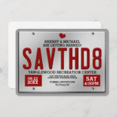 Rode nummerplaat Save the Date-aankondigingen Save The Date (Voorkant / Achterkant)