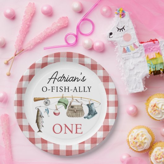 rode O-Fish-Ally Een 1e Verjaardag Papieren Bordje (Feest)