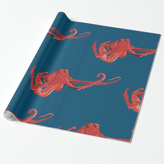 Rode octopus cadeaupapier (Uitgerold)