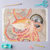 Rode octopus compass beige kaart Nautisch Tissuepapier (Craft)