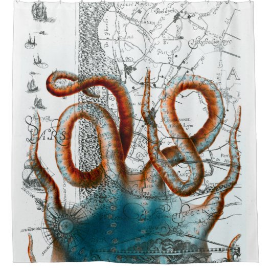 rode octopus douchegordijn (Voorkant)