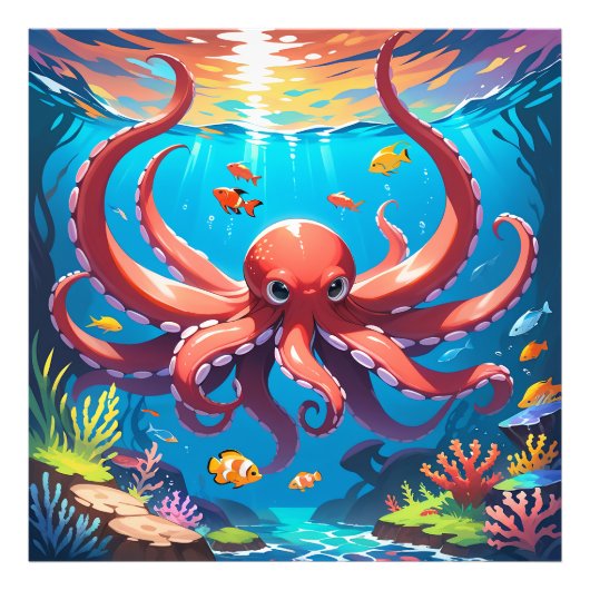 Rode octopus foto afdruk (Voorkant)