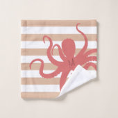 Rode octopus modern strand, wit zand gestript bad handdoek (Wasdoekje)
