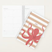 Rode octopus modern strand, wit zand gestript planner (Display)