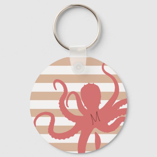 Rode octopus modern strand, wit zand gestript sleutelhanger (Voorkant)