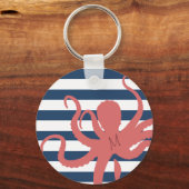 Rode octopus modern strand witte marineblauw gestr sleutelhanger (Voorkant)