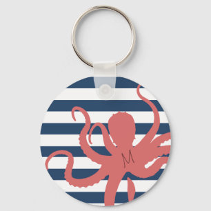 Rode octopus moderne strand witte marineblauwe ges sleutelhanger