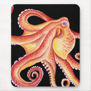 Rode octopus op zwarte Waterverf kunst Muismat