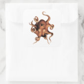 Rode octopus vierkante sticker (Tas)