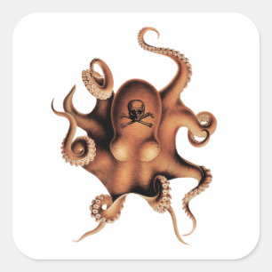 Rode octopus vierkante sticker