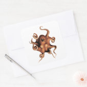 Rode octopus vierkante sticker (Envelop)