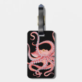 Rode octopus Waterverf op zwart Bagagelabel (Achterkant verticaal)