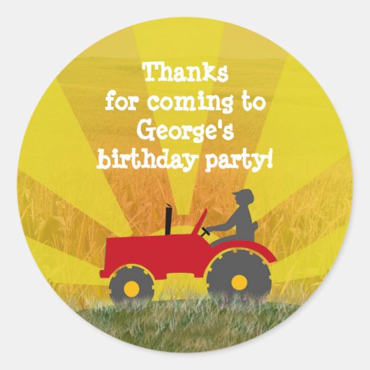 Rode of Groene Tractor Party Favor Bag Sticker (Voorkant)