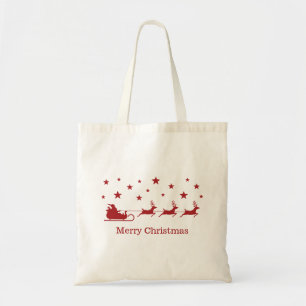 Rode (of jouw kleur) Kerstman slee & Prettig Kerst Tote Bag