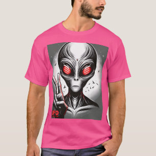 Rode ogen gooien vredesteken op t-shirt
