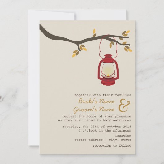 Rode olie Lantaarn Wilderness / Camping Fall Wedde Kaart (Voorkant)