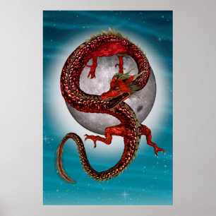 Rode Oosterse Draak - Mythisch Fantasie Wezen Poster