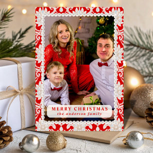Rode Opal Parel Kant Kerst Foto Feestdagenkaart