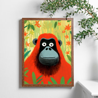 Rode orang-oetan Oerwoud scène Kinder kunst Poster