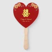 Rode oranje Chinese bruiloft met dubbel geluk Handwaaier (Voorkant)