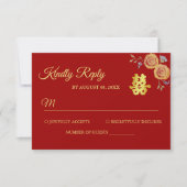 Rode oranje Chinese bruiloft met dubbel geluk RSVP Kaartje (Voorkant)